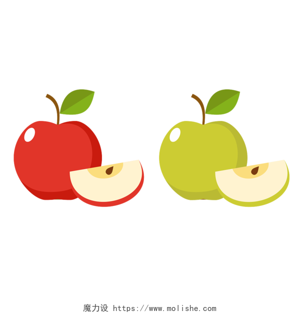 手绘卡通插画红苹果青苹果水果免抠元素